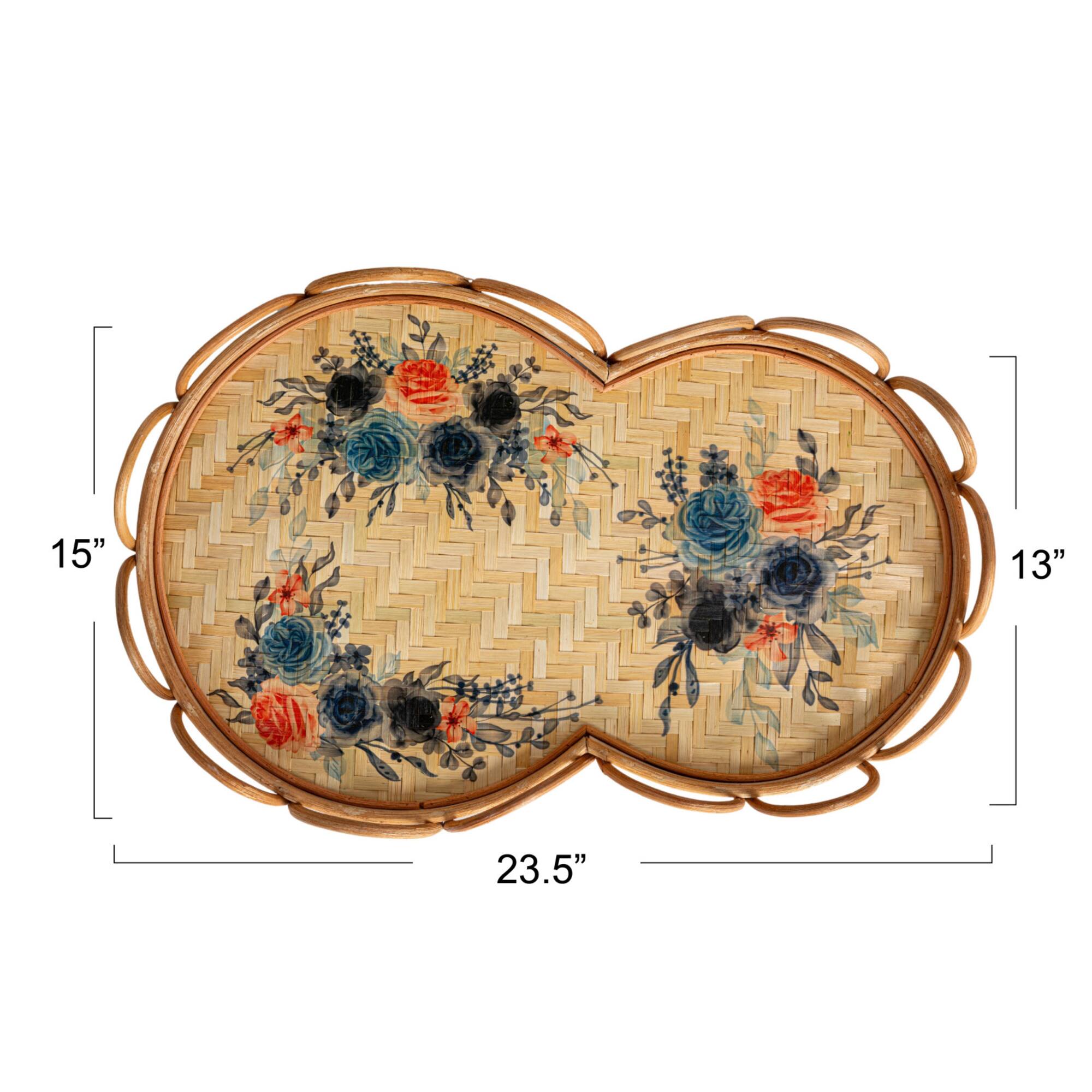 Hello Honey® 23.5" Floral Fantasy Rattan & Bamboo Tray